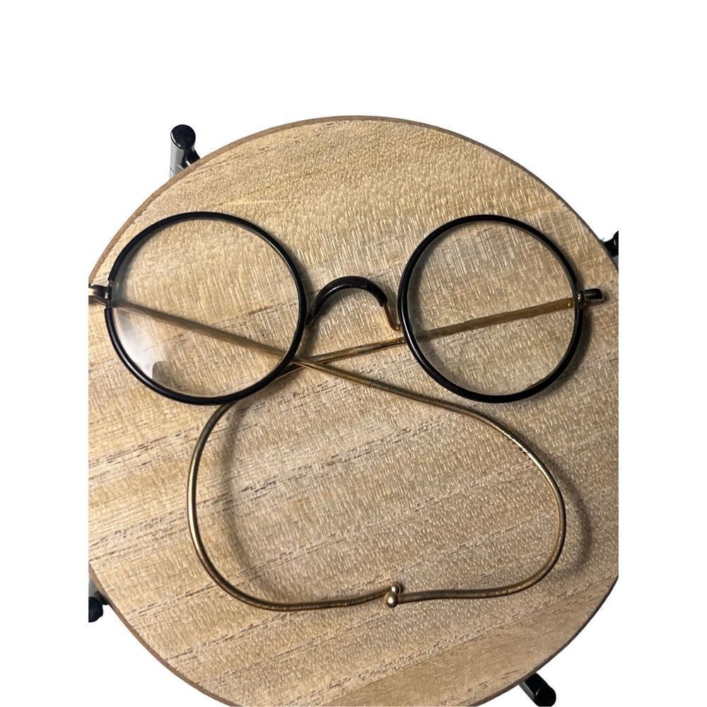 Antique Circle Black & Gold Windsor Prescription Eyeglasses Frame Glasses Reader